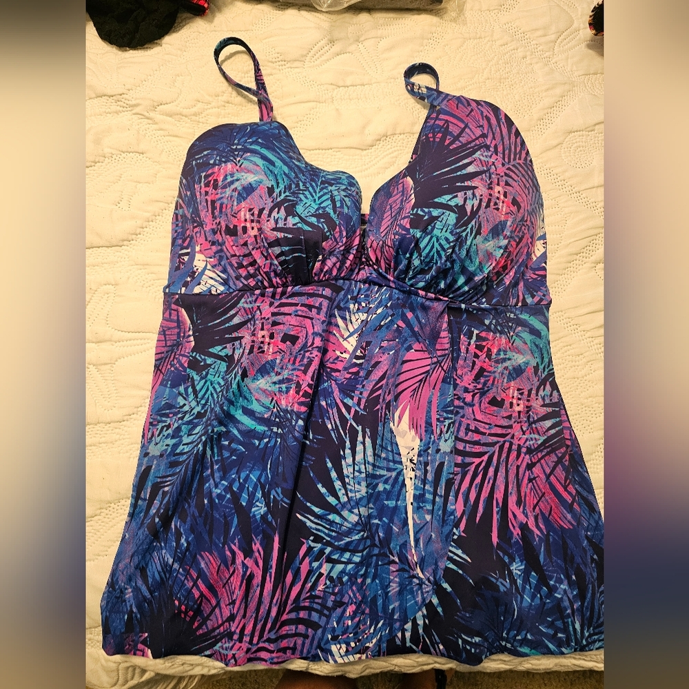 Swimsuits For All Tropical Print Bikini - Blue and Pink